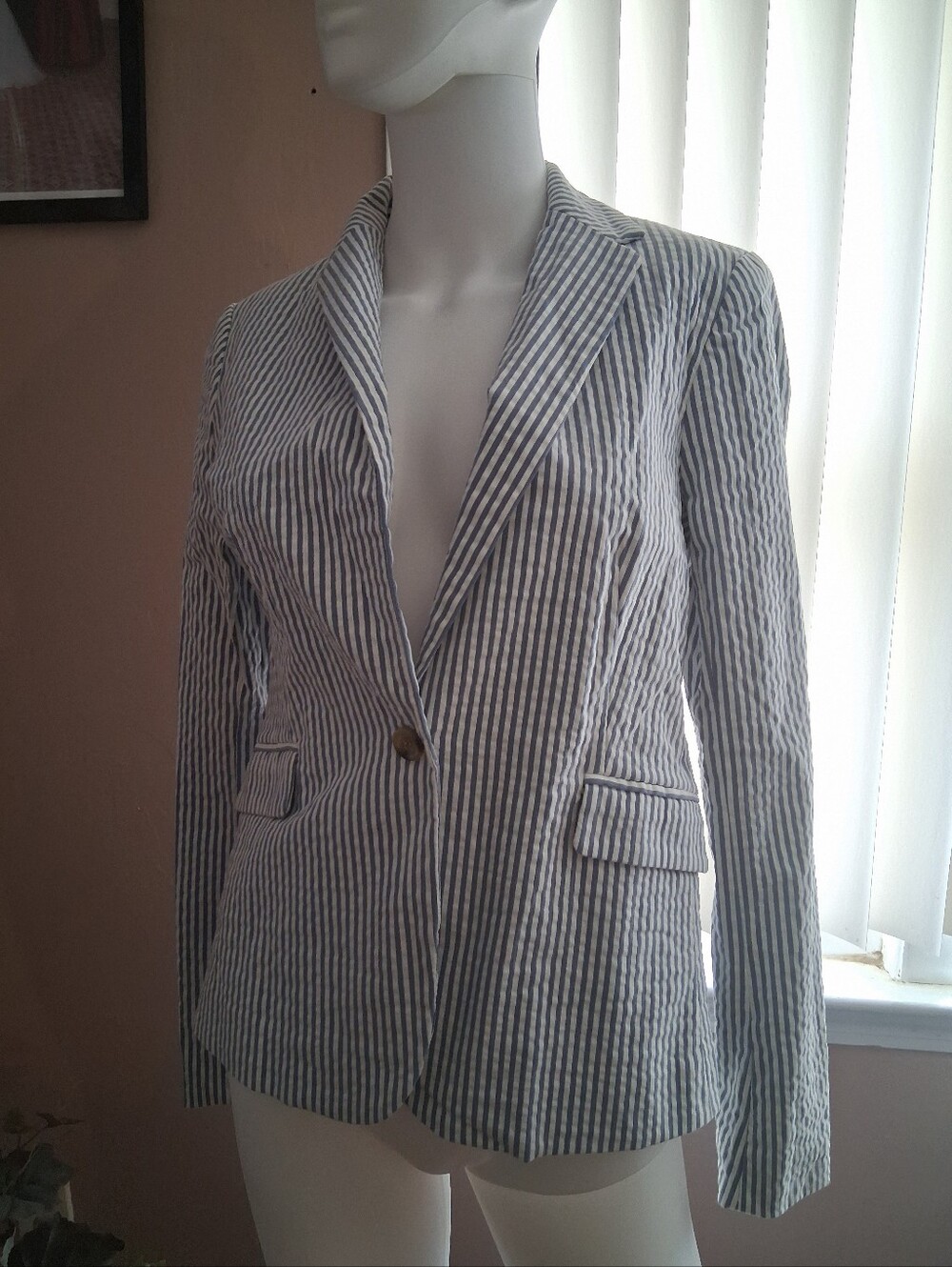Jones New York Blue and White Seersucker Blazer